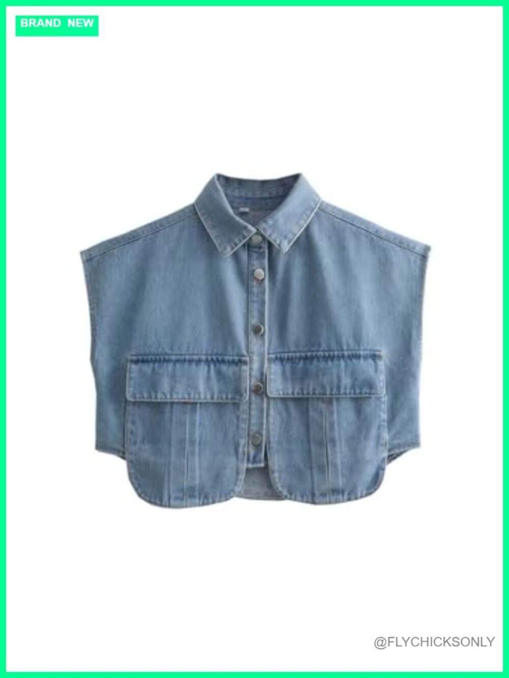 Y2K Cropped Button Down Denim Shirt Sleeveless Collared Top